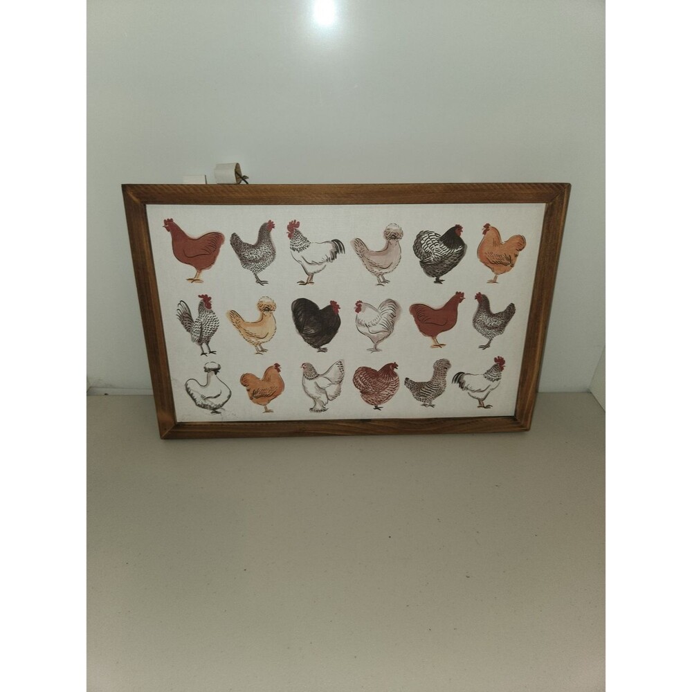 Red Shed Farmhouse Chicken Art Print in Wood Frame - Rustic Brown 17" x 11"